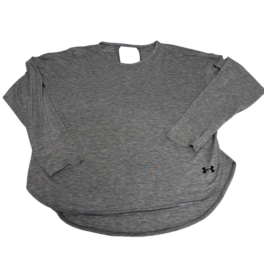 Under Armour HeatGear Gray Space Dye Long Sleeve Keyhole Back Top Womens Large
